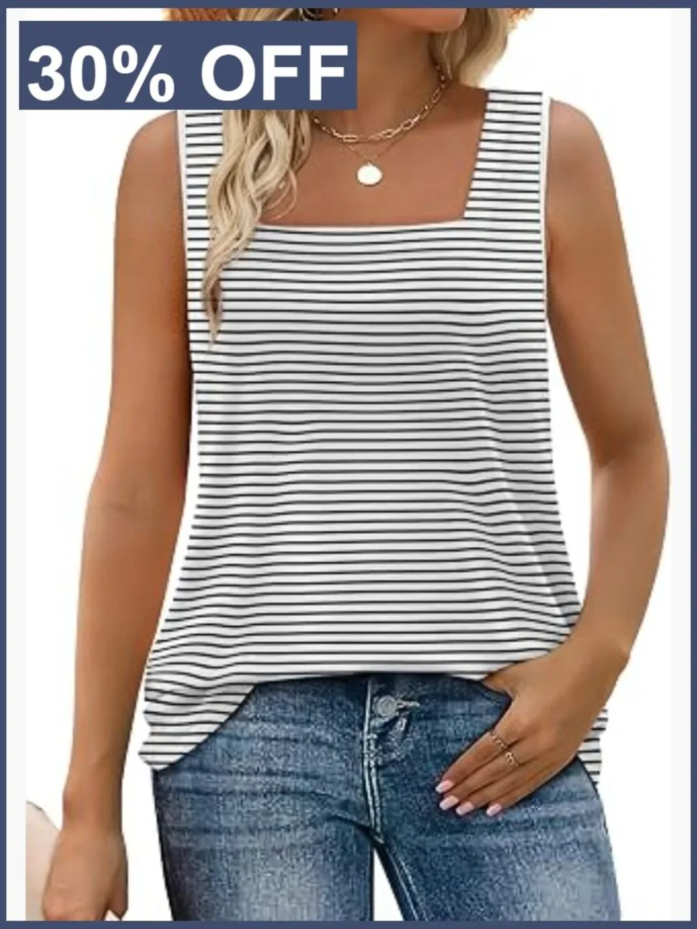 Women's Sleeveless Square Neck Tank Top Flowy Curved Hem Loose Fit Summer